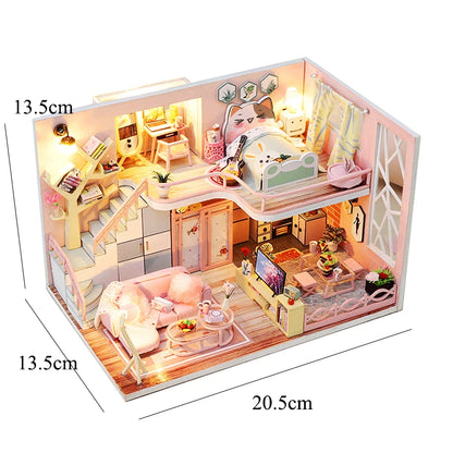DIY Wooden Doll House Casa Miniature DollHouses Duplex Apartment Model Kits With Furniture LED Lights For Friends Birthday Gifts