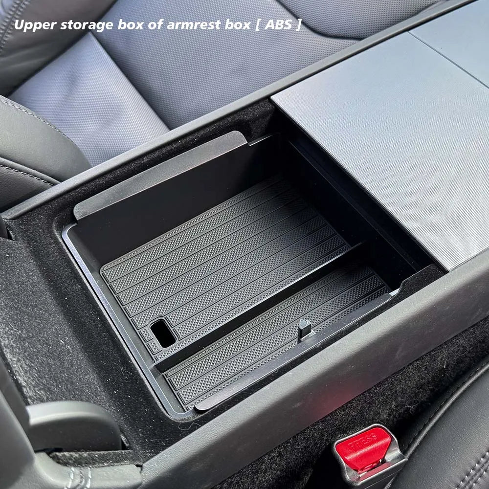 TESY Console & Armrest Storage Box For Tesla New Model YL Y Juniper Launch ABS Silicone Non-slip Mat Upper and Lower Watercup