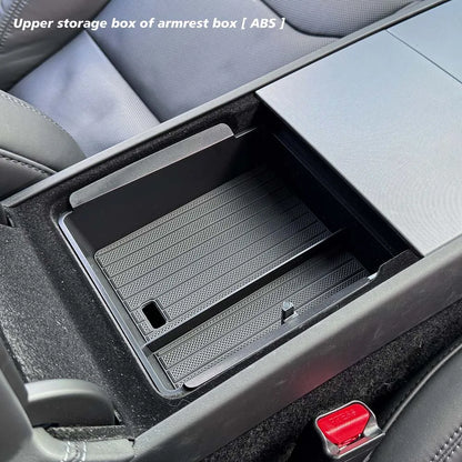 TESY Console & Armrest Storage Box For Tesla New Model YL Y Juniper Launch ABS Silicone Non-slip Mat Upper and Lower Watercup