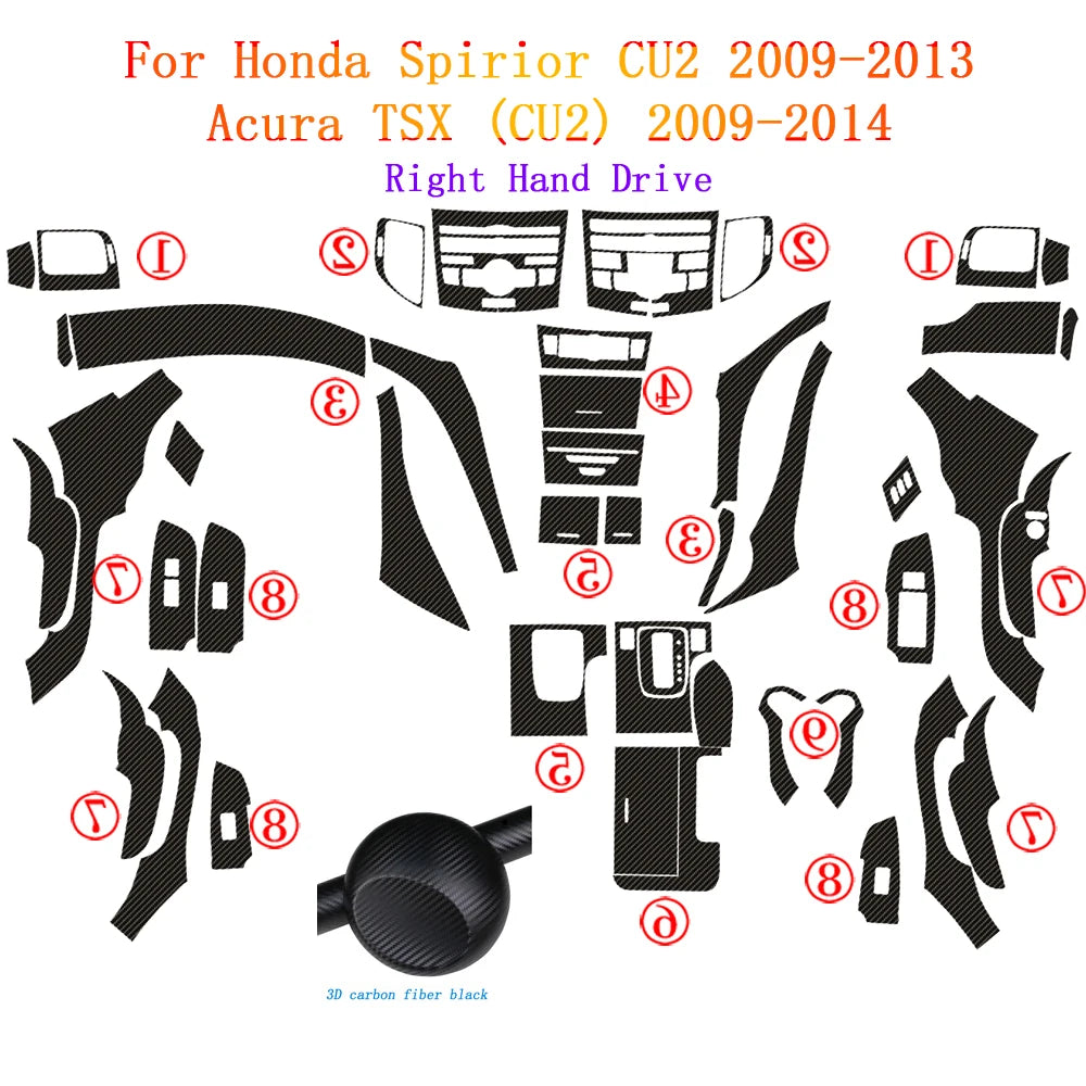 For Acura TSX CU2 2009-2013 Car-Styling 3D/5D Carbon Fiber Car Interior Center Console Color Molding Sticker Decals Parts