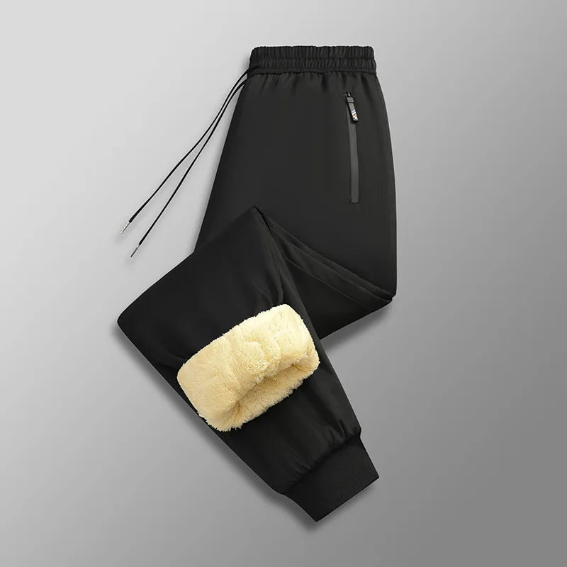 Men's Thiened Fce Lined Cotton Trousers Warm Casual Pants with Knee Pads Extra Thi Winter Wear Large Size Jeans Plus Size