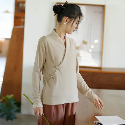 Double-Sided Velvet Button-Up Base Shirt Women's Autumn Winter Inner-Outer Shirt V-Neck T-Shirt Top Women's Fashion