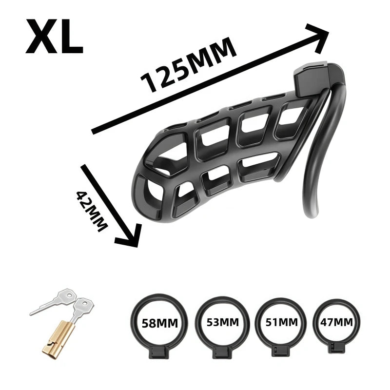 Male Chastity Cage Penis Lock Resin Chastity Breathable Cock Ring with 4 Rings Penis Fetish Restraint Sexy Adult Toys for Men
