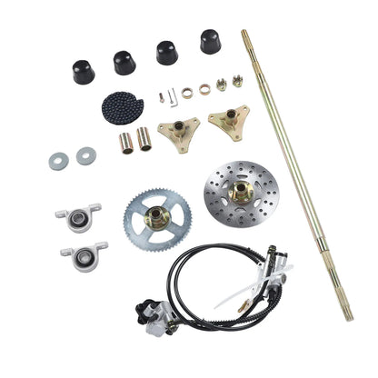 Go Kart Rear Axle Assembly 29in Axle Length Sturdy Chain Sprockets Disc Brake Calipers Kit for 50cc 70cc 90cc ATV Quads