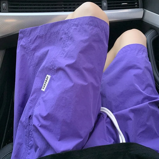 Men's American Style Quick Dry Shorts Summer Loose Fit Breathable Casual Shorts Youth Streetwear Lightweight Knee Pants