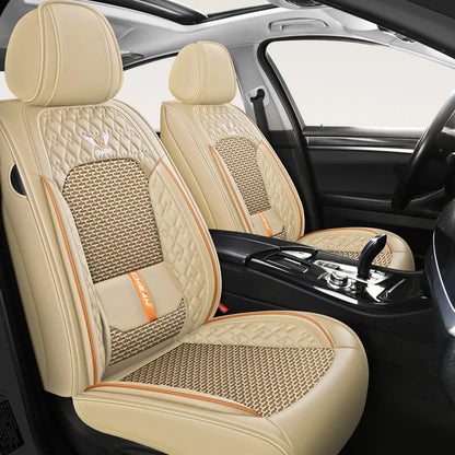 5-seat  car seat cover, new nappa leather ice silk fixed lumbar support, four-season universal, suitable for most cars