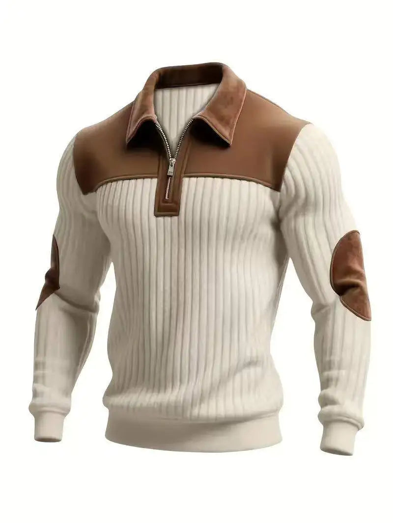 AIOPESON New Year's Men's Color-block Long-sleeved T-shirt, Business Casual Style Long-sleeved Sweatshirt