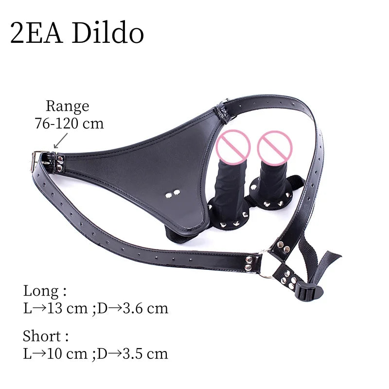 Erotic Bondage Harness Panties with No Vibration Silicone Dildo Vaginal Anal Plug for Women Intimate Strap-on Chastity Pants