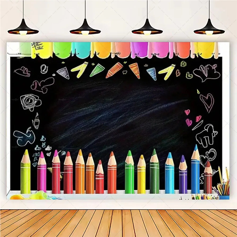 Welcome Back To The School Blackboard, Pencil Banner Backdrop, Holiday Education Theme Decoration, Photography Background Cloth