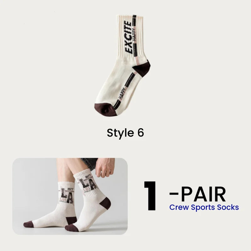 1/4/8 Pairs Men's Crew Socks Retro American Alphanumeric Print Basketball Sports Socks Graffiti Style Couple EU 37-44 US 6-12