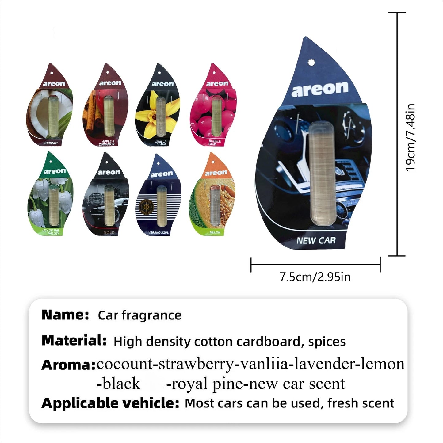 3-18pcs Car Air Freshener Natural Tea Fragrance Vehicle-mounted Hanging Vanilla Scent Water Drop-shaped Car Interior Accessory