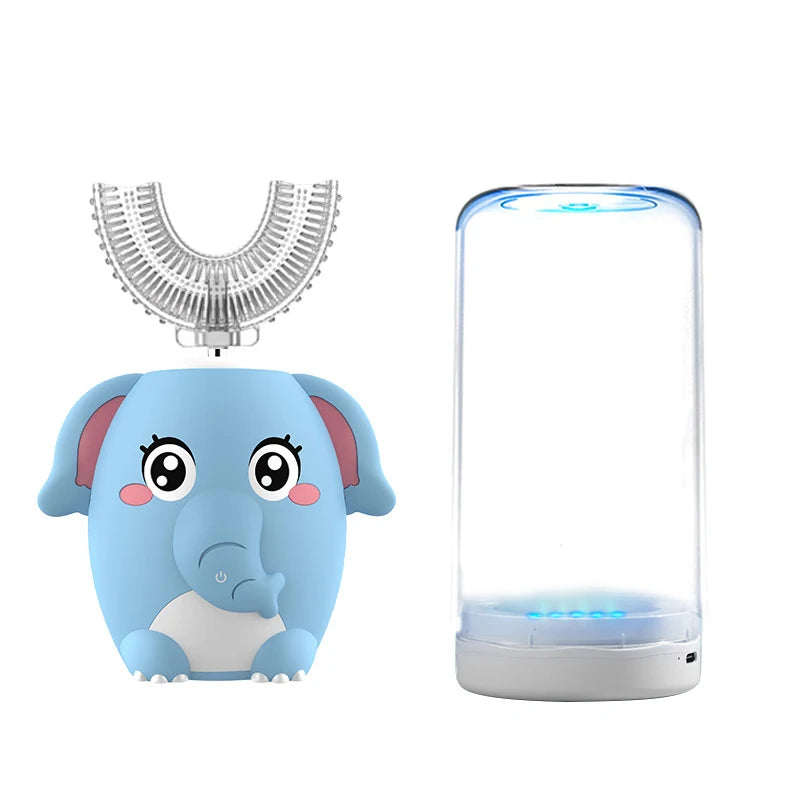 Children's Sonic Electric Toothbrush USB Rechargeable for Kids U-shaped 360Degrees Automatic Silicone Toothbrush Blue Light IPX7