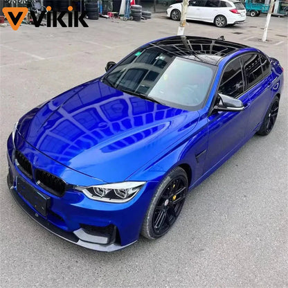 Ultra Glossy Blue Metallic Vinyl Wrap Film Roll with Air Release Self Adhesive Car Motorcycle DIY Decal Sticker