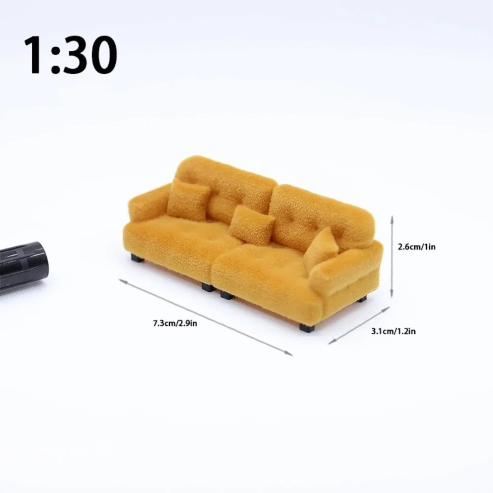 New 1:12 1:20 1:30 Flocking Sofa Model Simulation Dollhouse Decoration Living Room Furniture Mini Sofa House Accessories