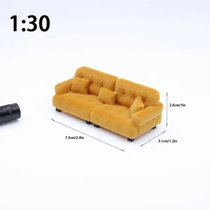 New 1:12 1:20 1:30 Flocking Sofa Model Simulation Dollhouse Decoration Living Room Furniture Mini Sofa House Accessories