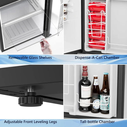 2.6 Cu.Ft Mini Fridge with Freezer, Single-Door Compact Refrigerator, 7 Temp Settings, 2 Shelves, for Bedroom Office Kitchen Dorm, Black