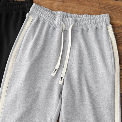 Spring Autumn American Retro Drawstring Knitted Striped Sweatpants Men's Simple 100% Cotton Sports Casual Loose Straight Pants