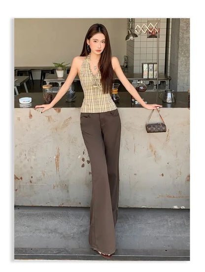 Spring 2026 Anti-wrinkle Flared Black Slimming Casual Pants New Thin Low-waisted Loose Flared Pants