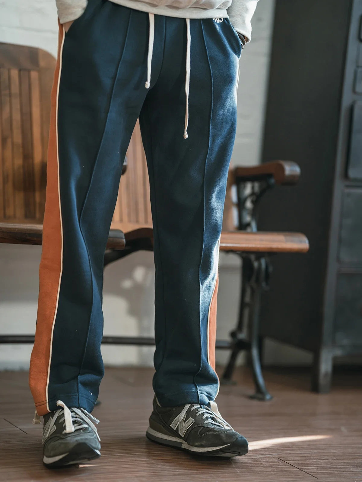 Non Stock 80s Old School Style Two-Tone Sweatpants Mens Cotton Jogging Trousers