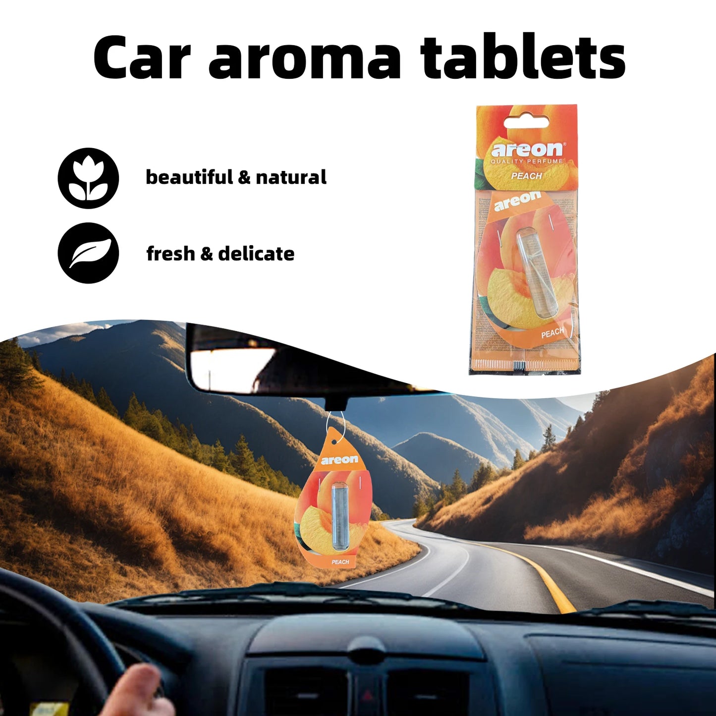Areon 5/20pcs PEACH Scent Car Air Freshener, Natural Tea-Scented Paper, Car-Mounted Hanging Type, Car Interior Accessories