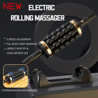 Rechargeable Rolling Percussive Massager with 36 Massage Points, Handheld Roller with Base for Foot, Back, and Leg Muscle Pain