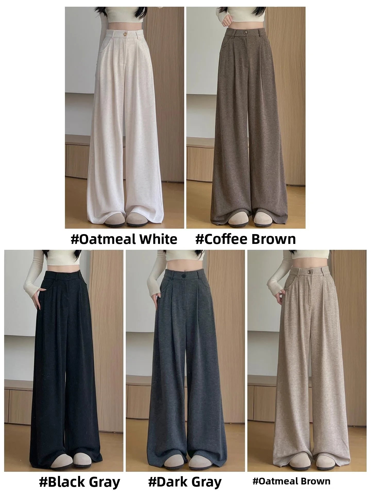 Korean Style High Waist Loose Fit Fleece Lined Wide Leg Pants Women's Autumn Winter New Arrival Straight Cut Trousers