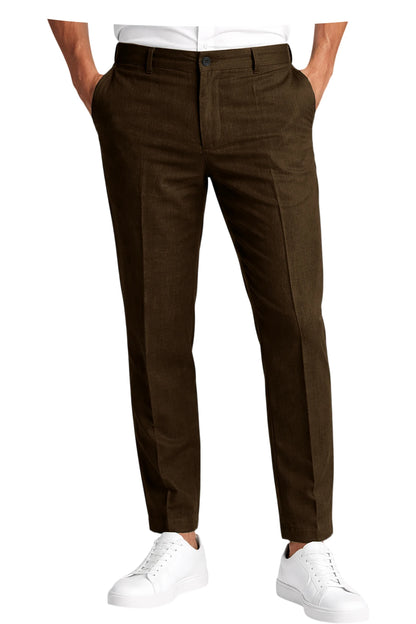 Men's Linen Cropped Pants Slim Fit 9 Points Ankle Dress Pants Business Casual High Waist Suit Trousers Breathable Office Summer