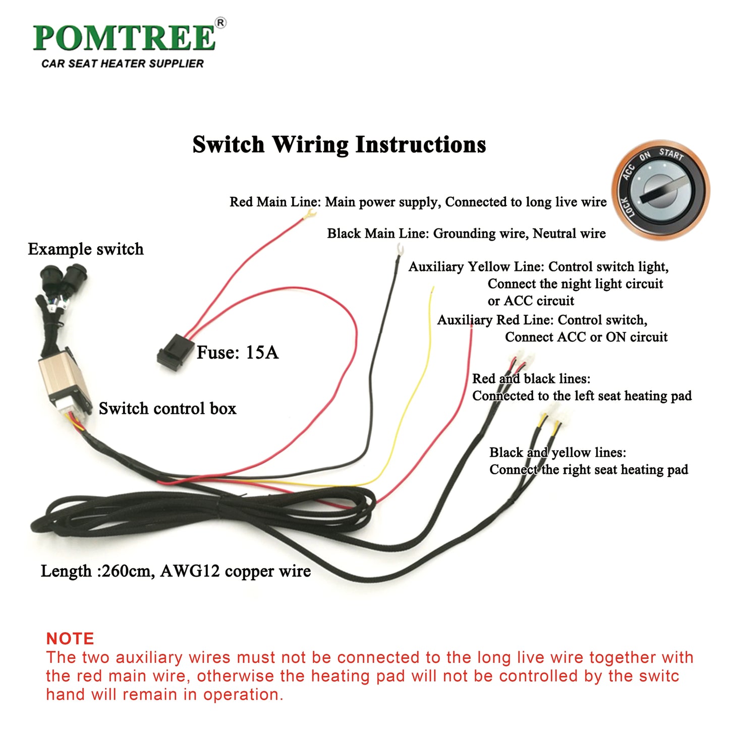 Universal Built-In Car Seat Heater Kit Fit 2 Seats,108W Alloy Wire Heating Pads 3-Level Dual Control Switch with Wiring Harness