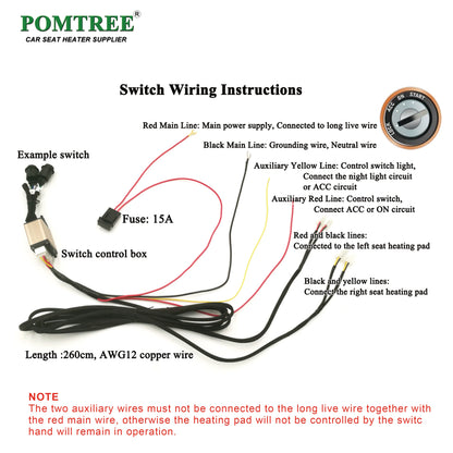 Universal Built-In Car Seat Heater Kit Fit 2 Seats,108W Alloy Wire Heating Pads 3-Level Dual Control Switch with Wiring Harness