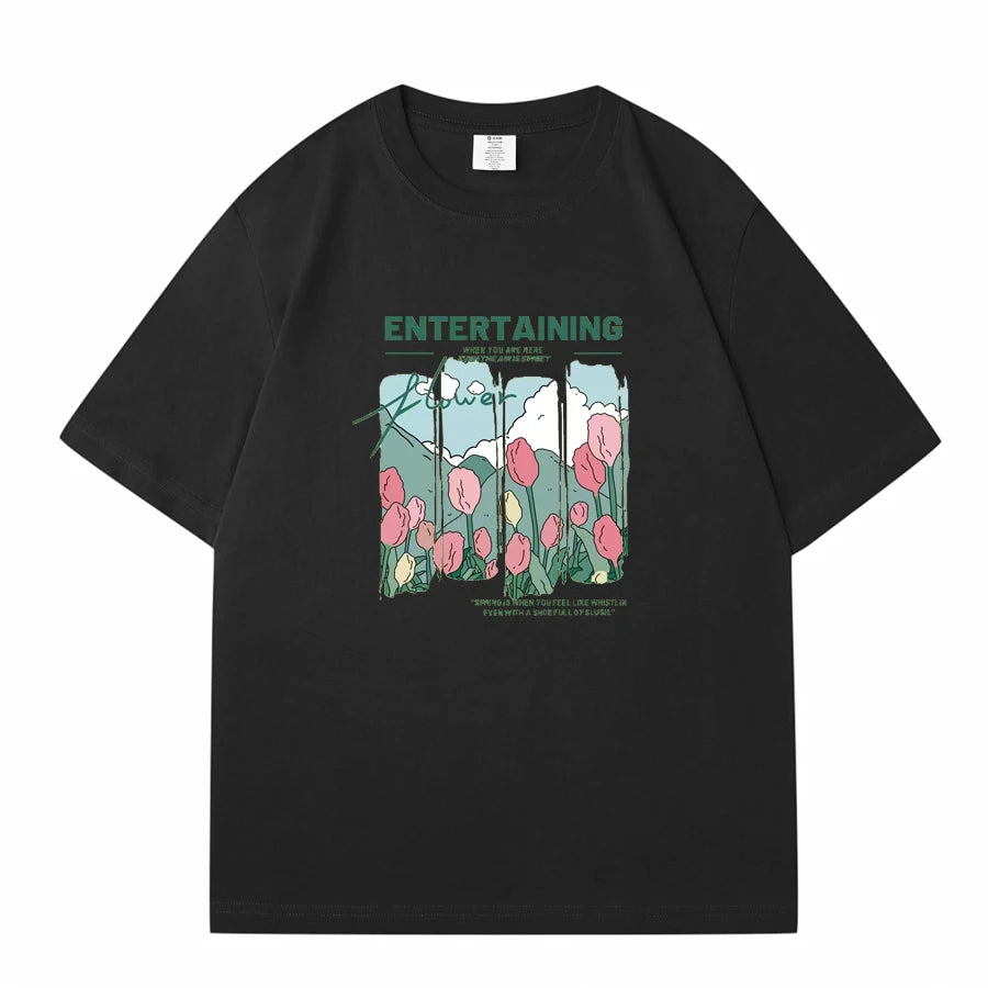 WAVLATII Women New Comics Flowers Printed T shirts Female Beige Streetwear Summer Tees Lady Casual Short Sleeve Tops WT2329