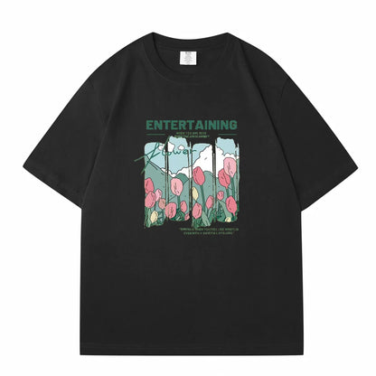 WAVLATII Women New Comics Flowers Printed T shirts Female Beige Streetwear Summer Tees Lady Casual Short Sleeve Tops WT2329