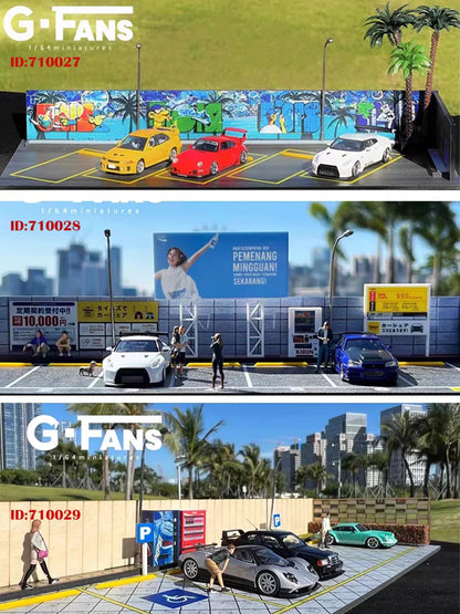 G Fans 1/64 Scale Car Garage Miniatures Model Car Parking Lot Diecast Scene Display Vehicle Scene Toy Background Collection