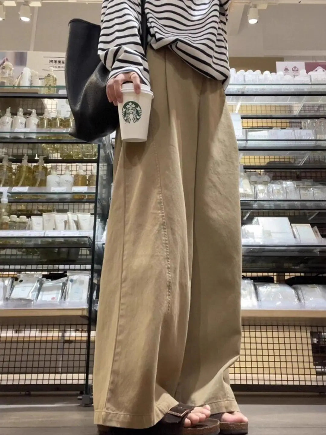 Khaki Wide Leg Pants Women's High Waist Loose Casual Straight Leg Trousers Spring 2026 Lazy Style Comfortable Slimming Effect