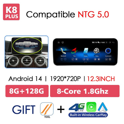 Android 14 CarPlay For Mercedes Benz C Class W205 GLC X253 2014-2018 Car Multimedia Navigation GPS SWC DSP 4G WiFi