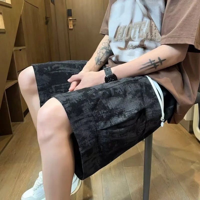 Casual Men's Cargo Shorts Breathable Summer Street Style Tie-Dye Oversized Pocket Shorts for Men