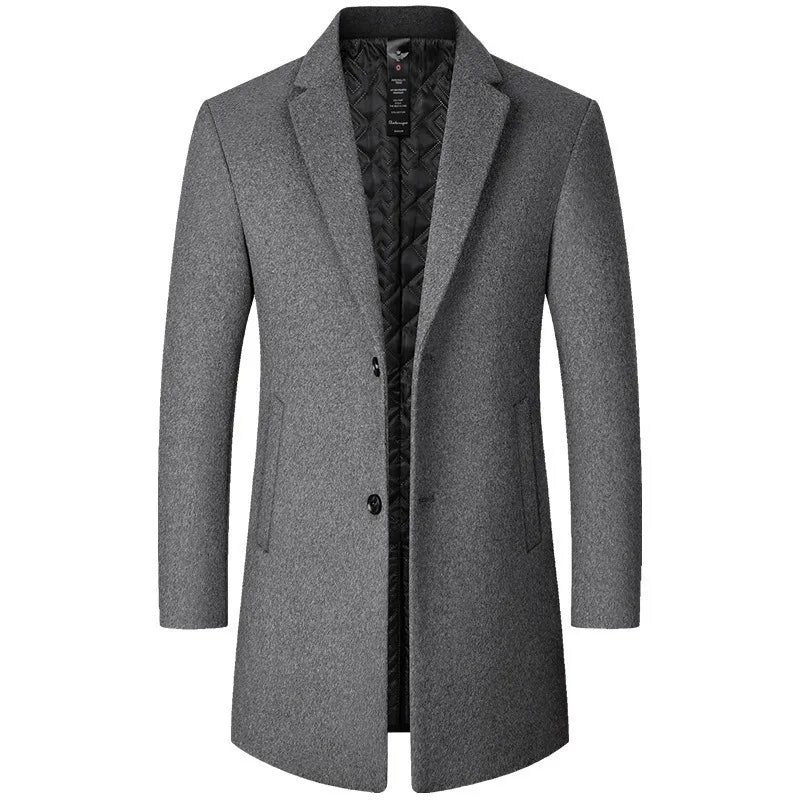 New 2026 Smooth Wool Coat for Men Mid-Length Warm Outerwear Autumn Winter