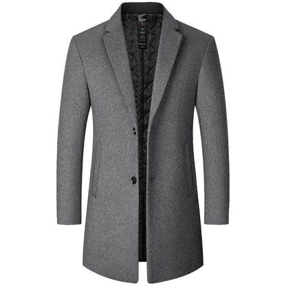 New 2026 Smooth Wool Coat for Men Mid-Length Warm Outerwear Autumn Winter