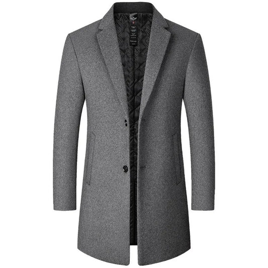 New 2026 Smooth Wool Coat for Men Mid-Length Warm Outerwear Autumn Winter