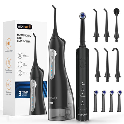 Mornwell Water Flosser Teeth Portable for Teeth/Braces USB Oral Water Floss Cleaner IPX7 Waterproof Electric Toothbrush Set Home
