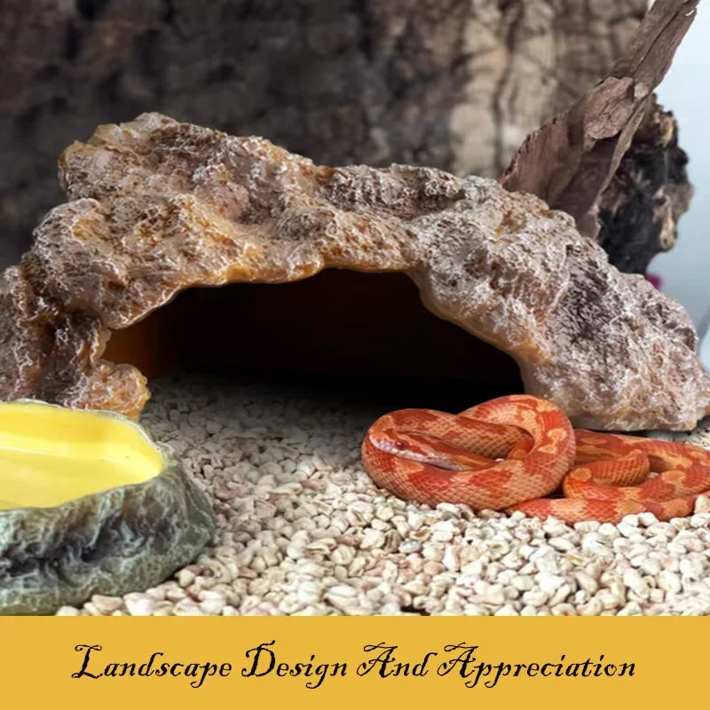 Reptile Rock Hide Cave Resin Turtle Basking Platform Shelter for Lizard hideout Reptile bearded dragon Amphibian Terrarium