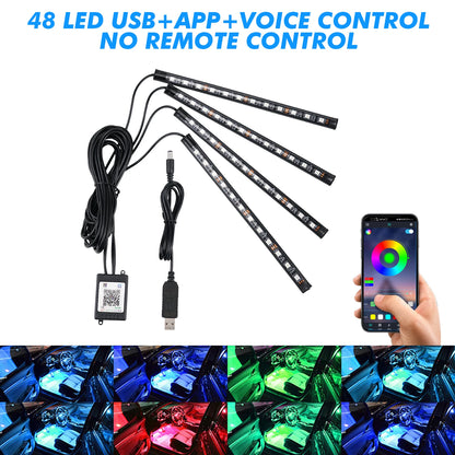 Neon LED Interior Car Light APP Music Remote Control RGB Underglow LED Ambient Light USB/Cigar Plug Auto Atmosphere Lighting 12V