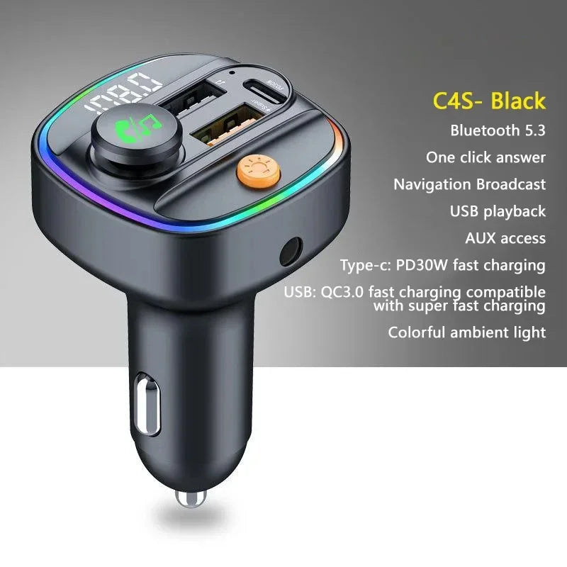 Best FM Transmitter Bluetooth 5.3 Hands-Free Car AUX Radio Modulator MP3 Player with Fast Charging Adapter Auto Accessories New