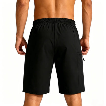 Men Sports Cargo Shorts Summer Elastic Drawstring Waist Loose Fit Zipper Side Pockets Gym Workout Daily Outdoor Street Bottoms