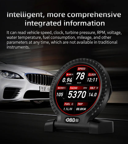 KWHUD HUD OBD2 Head-up Display Car Digital Speedometer RPM Clock Water/Oil Temp Meter for Smart Fortwo 453 451 450 2008-2024