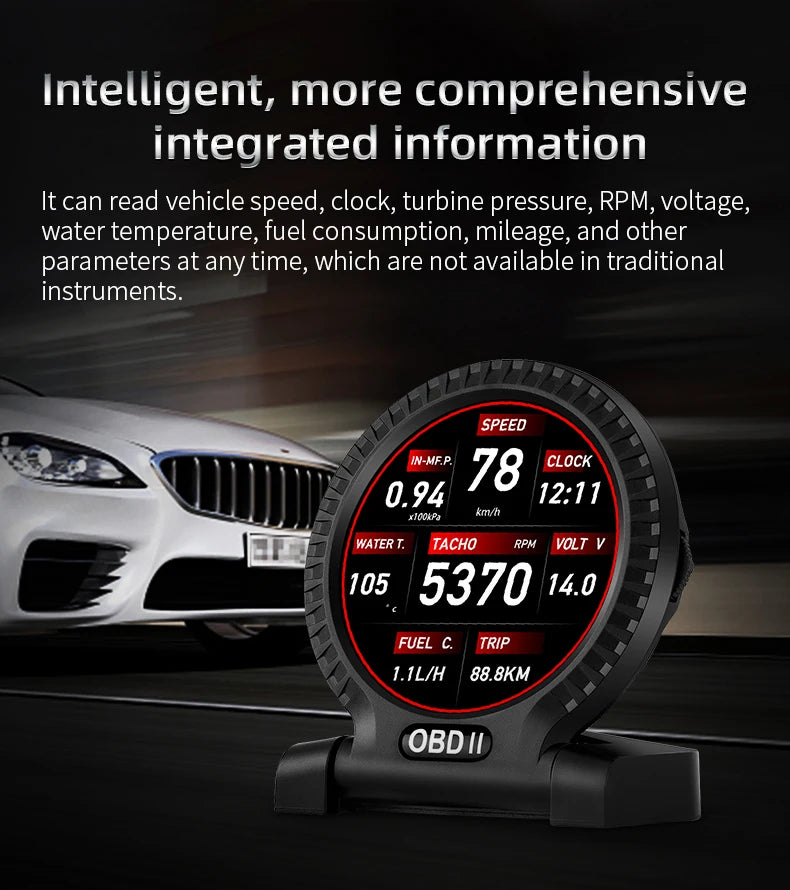 KWHUD HUD Head Up Display on Board Computer OBD2 Display Car Digital Speedometer Tacho Clock Oil Temperature Meters Turbo Gauges