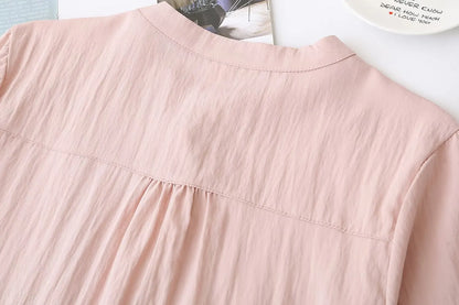 Slimming Short Sleeve Shirt for plus Size Women Stylish French Style Loose Fit Summer Top Single Button Closure Regular Length