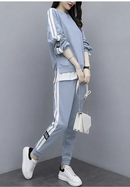 Spring Autumn New Casual Sportswear Set Women Loose Fashionable Large Size Stylish Sweatshirt Best Friend Outfit Long Pants