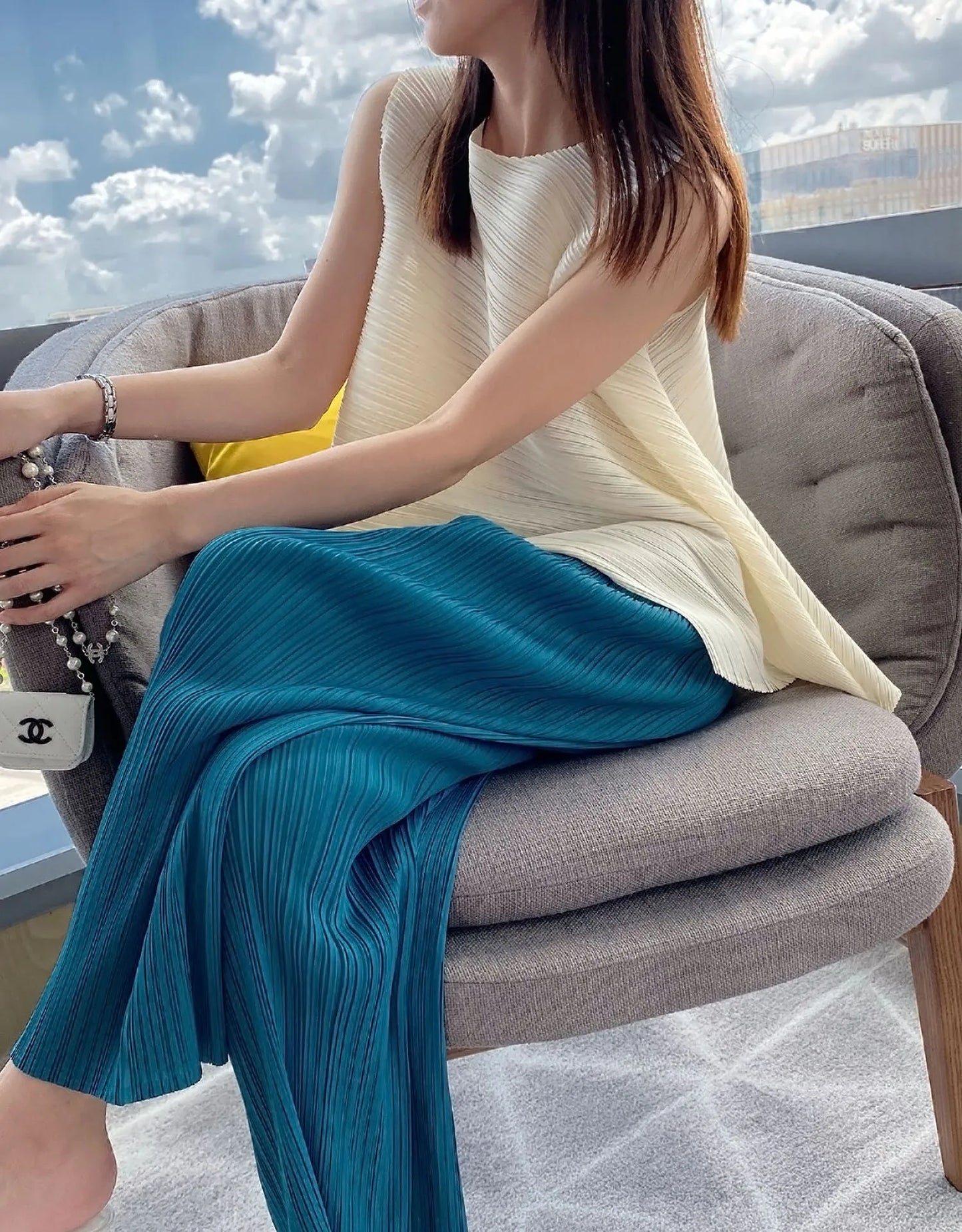 Unique Folded Design Sleeveless Top Set for Small Women Elegant Suitable Travel Wear Polyester Summer T-Shirt round Neck High...