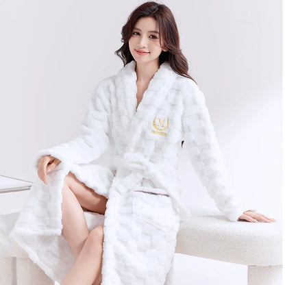 Thiened Coral Fce Robe Long Plu Spwear for Couples Autumn Winter Sle Home Clothes Outerwear Polyester Fiber