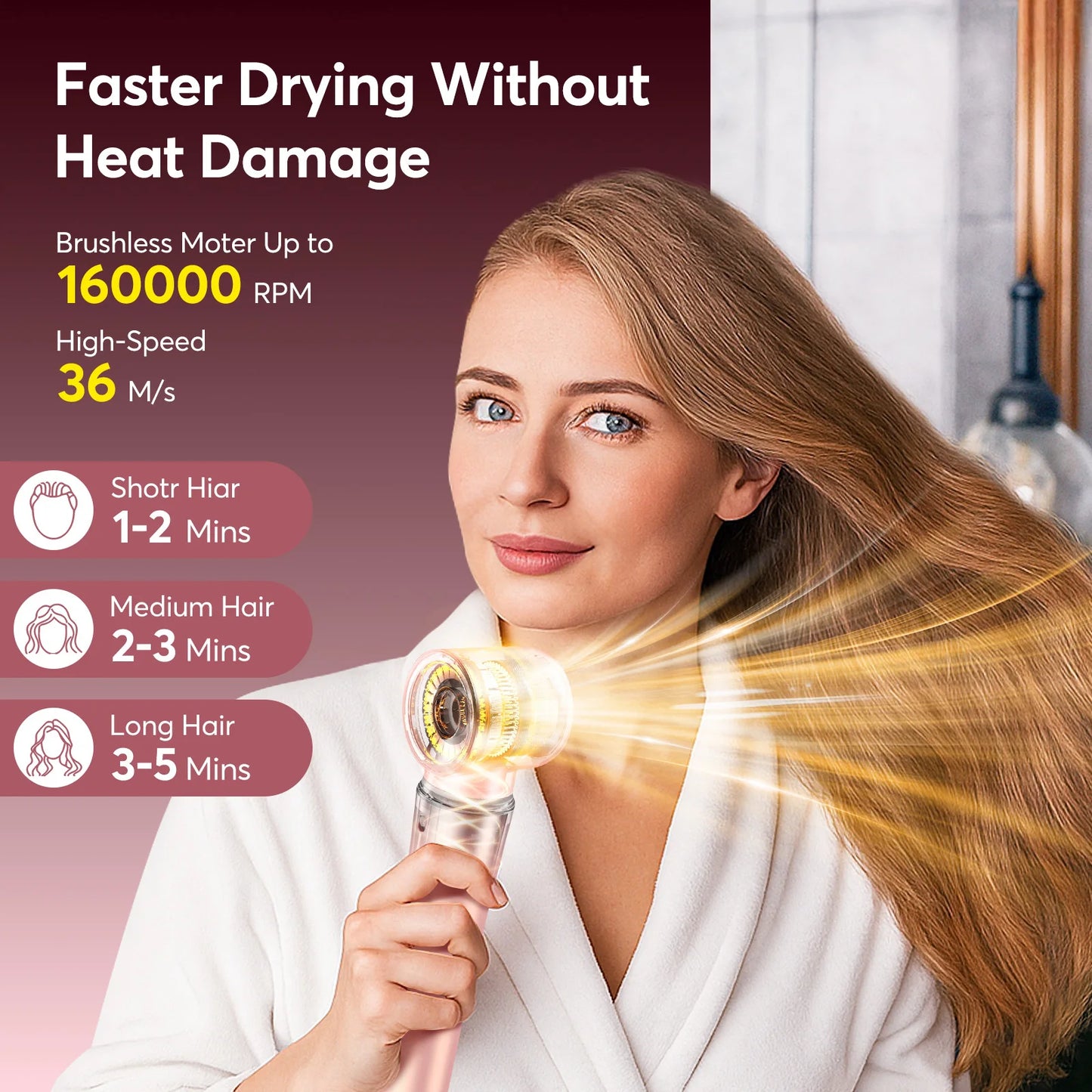 5 in 1 Hot Air Styler Wrap with Travel Bag- 1200W Professional High-Speed Hair Dryer Brush with Auto Wrap Curlers Fast Drying